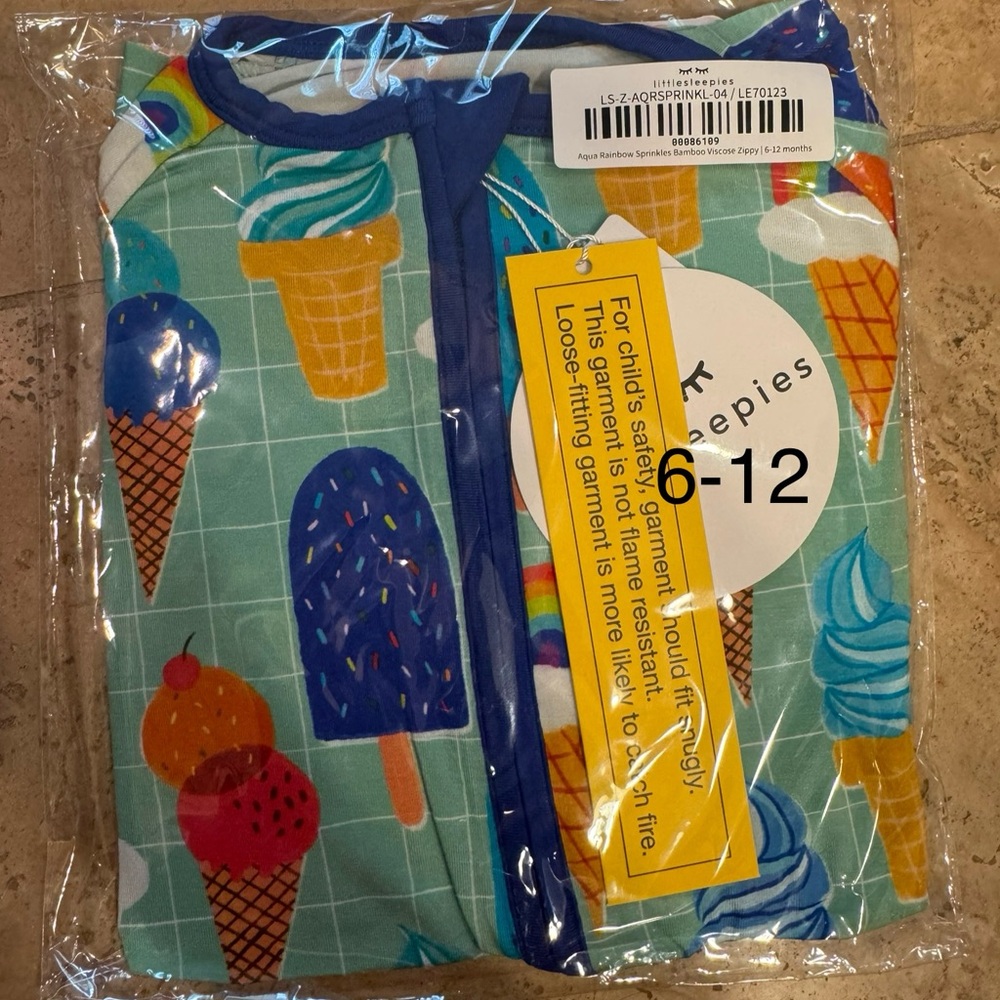 Little Sleepies Aqua rainbow sprinkles zippy 6-12
